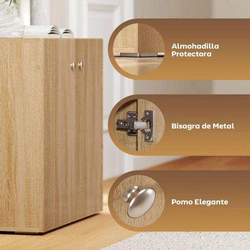 Aparador de Salón con 2 Puertas Armario Auxiliar con 2 Estantes para Libros Ropa Juguetes Estilo Moderno 70x39x70 cm Madera Natural [3]