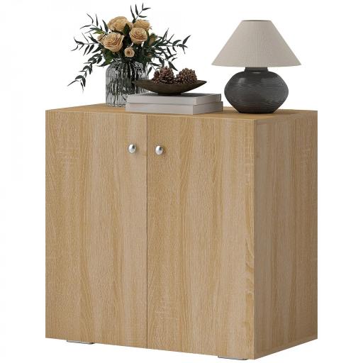 Aparador de Salón con 2 Puertas Armario Auxiliar con 2 Estantes para Libros Ropa Juguetes Estilo Moderno 70x39x70 cm Madera Natural [9]