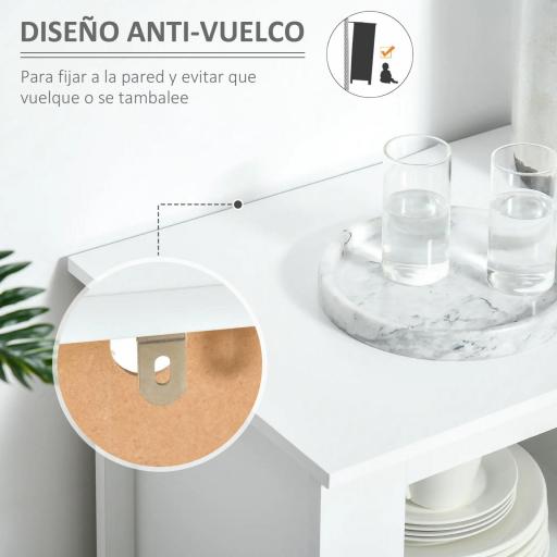 Aparador de Cocina Armario Buffet con 2 Puertas de Vidrio Estante Ajustable Interior y 4 Cajones Mueble Auxiliar para Comedor Salón 136x45x85 cm Blanco [5]