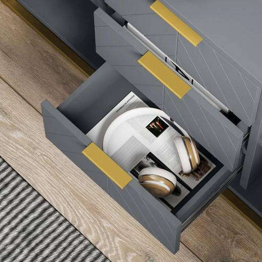 Aparador para Salón con 3 Cajones 2 Puertas y Estante Ajustable Mueble Auxiliar para Salón Antivuelco 120x40x76 cm Gris [6]