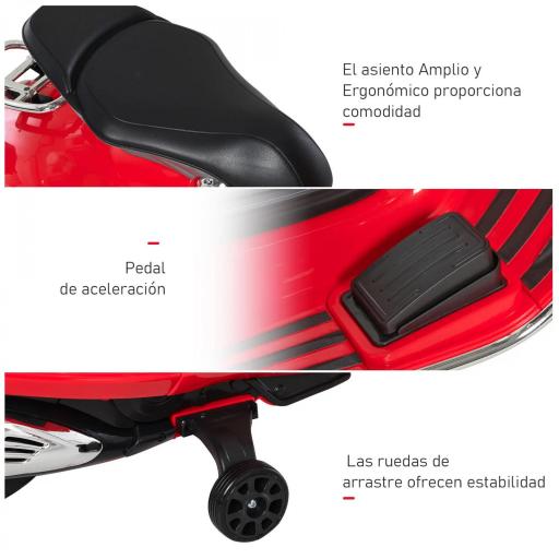 Moto de Batería Autorizada de VESPA con Faros Música 2 Ruedas Auxiliares 108x49x75 cm Rojo [3]