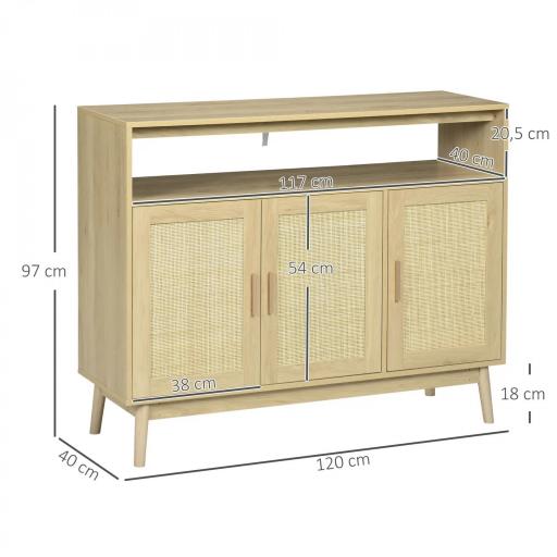 Aparador de Estilo Cannage Mueble Buffet Auxiliar con Puertas de Rejilla y Patas de Madera 120x40x97cm Natural [1]
