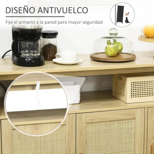 Aparador de Estilo Cannage Mueble Buffet Auxiliar con Puertas de Rejilla y Patas de Madera 120x40x97cm Natural [3]