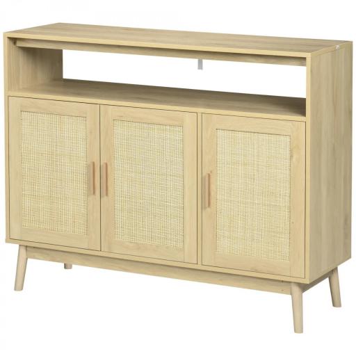 Aparador de Estilo Cannage Mueble Buffet Auxiliar con Puertas de Rejilla y Patas de Madera 120x40x97cm Natural [9]