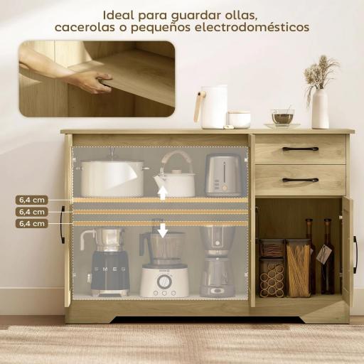 Aparador para Salón Moderno con 3 Puertas 2 Cajones Estante Ajustable para Comedor Entrada 120x38x79 cm Natural [5]