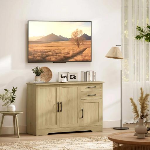 Aparador para Salón Moderno con 3 Puertas 2 Cajones Estante Ajustable para Comedor Entrada 120x38x79 cm Natural [7]