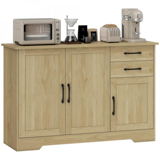 Aparador para Salón Moderno con 3 Puertas 2 Cajones Estante Ajustable para Comedor Entrada 120x38x79 cm Natural [9]