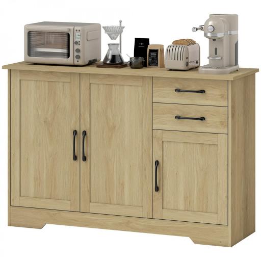 Aparador para Salón Moderno con 3 Puertas 2 Cajones Estante Ajustable para Comedor Entrada 120x38x79 cm Natural [10]