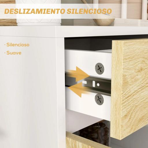 Aparador Moderno con Cajones Estantes Abiertos y Almacenaje Ajustable Para Sala o Comedor 120x39x77 cm Blanco y Natural [5]