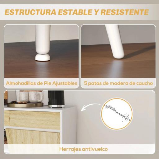 Aparador Moderno con Cajones Estantes Abiertos y Almacenaje Ajustable Para Sala o Comedor 120x39x77 cm Blanco y Natural [3]