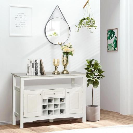 Aparador de Comedor con 1 Cajón 1 Estante Abierto 2 Puertas y Botellero para 12 Botellas 116,5x40x82,5 cm Blanco [3]