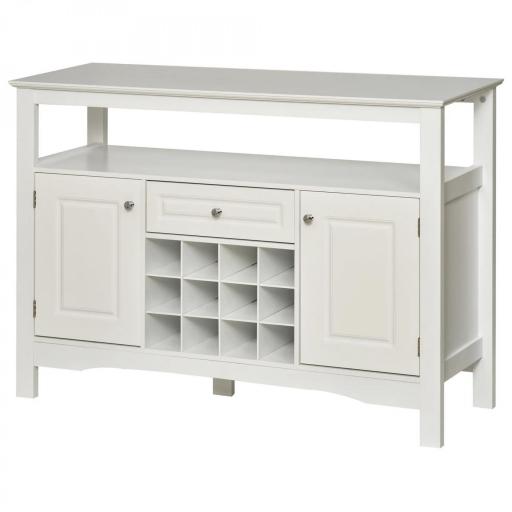 Aparador de Comedor con 1 Cajón 1 Estante Abierto 2 Puertas y Botellero para 12 Botellas 116,5x40x82,5 cm Blanco [8]