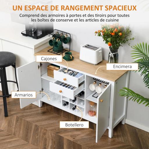 Aparador de Cocina Moderno con Cajones y Botellero Mueble Auxiliar para Comedor Salón 110x35x75 cm Blanco [3]