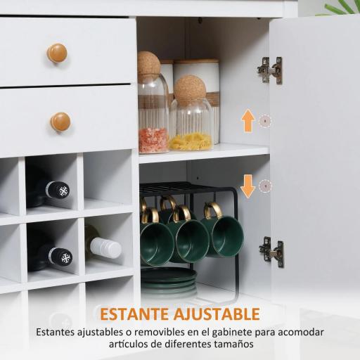 Aparador de Cocina Moderno con Cajones y Botellero Mueble Auxiliar para Comedor Salón 110x35x75 cm Blanco [6]