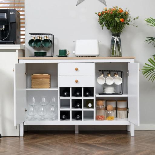 Aparador de Cocina Moderno con Cajones y Botellero Mueble Auxiliar para Comedor Salón 110x35x75 cm Blanco [2]