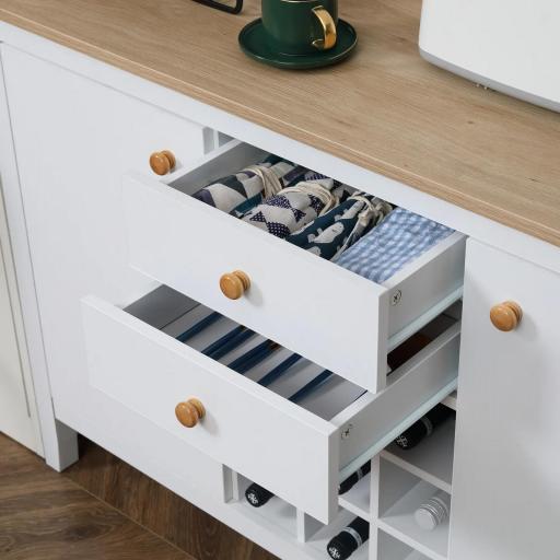 Aparador de Cocina Moderno con Cajones y Botellero Mueble Auxiliar para Comedor Salón 110x35x75 cm Blanco [7]