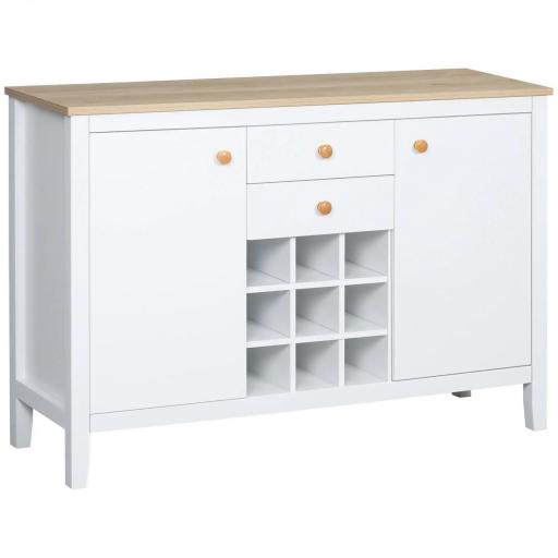 Aparador de Cocina Moderno con Cajones y Botellero Mueble Auxiliar para Comedor Salón 110x35x75 cm Blanco [8]
