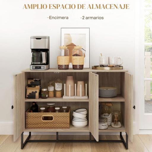 Aparador de Salón con 3 Puertas con Diseño Chevron Estantes Ajustables Patas de Metal 108x40x80 cm Roble [3]