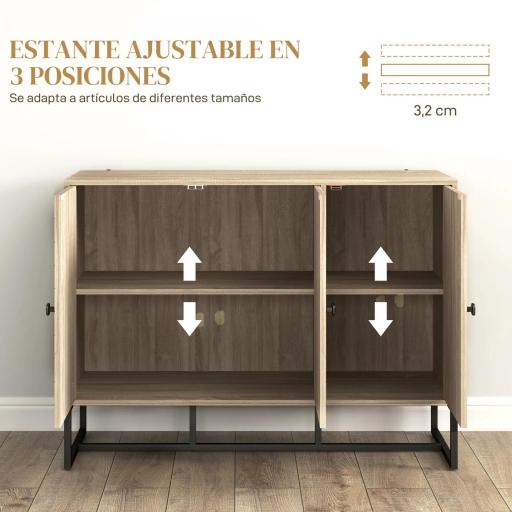 Aparador de Salón con 3 Puertas con Diseño Chevron Estantes Ajustables Patas de Metal 108x40x80 cm Roble [2]
