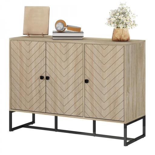 Aparador de Salón con 3 Puertas con Diseño Chevron Estantes Ajustables Patas de Metal 108x40x80 cm Roble [9]
