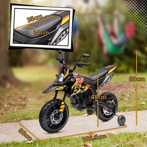 Moto eléctrica para niños de 12V con ruedas de apoyo, luces LED, música, USB, moto eléctrica para niños y niñas, Amarillo [5]