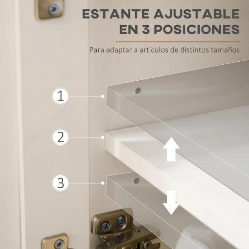 Aparador con 2 Cajones 3 Puertas Estante Ajustable Mueble Auxiliar de Cocina 117x35x80 cm Blanco [6]