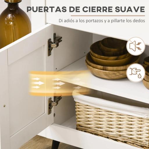 Aparador con 2 Cajones 3 Puertas Estante Ajustable Mueble Auxiliar de Cocina 117x35x80 cm Blanco [3]