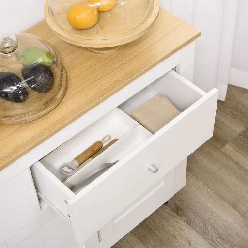Aparador con 2 Cajones 3 Puertas Estante Ajustable Mueble Auxiliar de Cocina 117x35x80 cm Blanco [5]