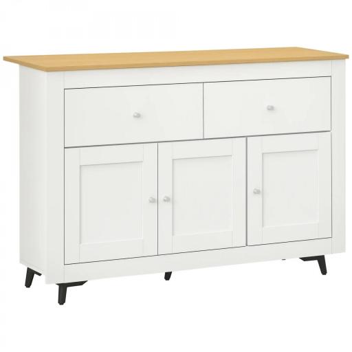 Aparador con 2 Cajones 3 Puertas Estante Ajustable Mueble Auxiliar de Cocina 117x35x80 cm Blanco [8]
