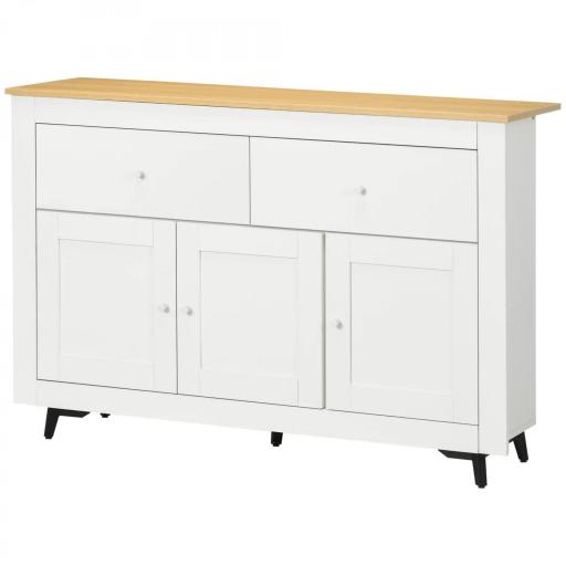 Aparador con 2 Cajones 3 Puertas Estante Ajustable Mueble Auxiliar de Cocina 117x35x80 cm Blanco [9]