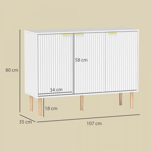 Aparador de Salón con Estante Ajustable Aparador de 3 Puertas Acanaladas 107x35x80 cm Blanco [1]