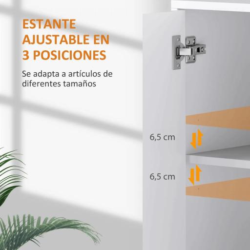 Aparador de Salón con Estante Ajustable Aparador de 3 Puertas Acanaladas 107x35x80 cm Blanco [4]