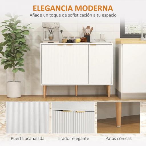 Aparador de Salón con Estante Ajustable Aparador de 3 Puertas Acanaladas 107x35x80 cm Blanco [6]