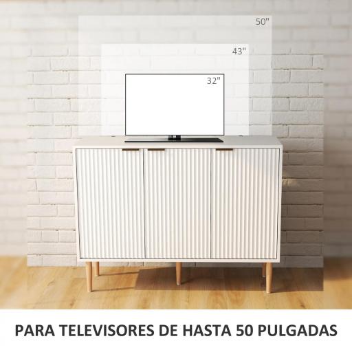Aparador de Salón con Estante Ajustable Aparador de 3 Puertas Acanaladas 107x35x80 cm Blanco [3]