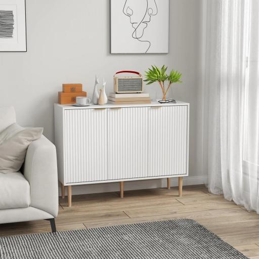 Aparador de Salón con Estante Ajustable Aparador de 3 Puertas Acanaladas 107x35x80 cm Blanco [7]