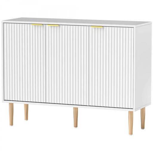 Aparador de Salón con Estante Ajustable Aparador de 3 Puertas Acanaladas 107x35x80 cm Blanco [8]