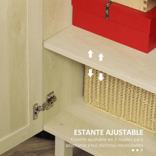 Aparador 3 Puertas de Rejilla de Ratán con Estantes Ajustables para Comedor Entrada Dormitorio Natural 136x41x70 cm [4]