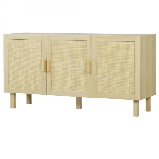 Aparador 3 Puertas de Rejilla de Ratán con Estantes Ajustables para Comedor Entrada Dormitorio Natural 136x41x70 cm [9]