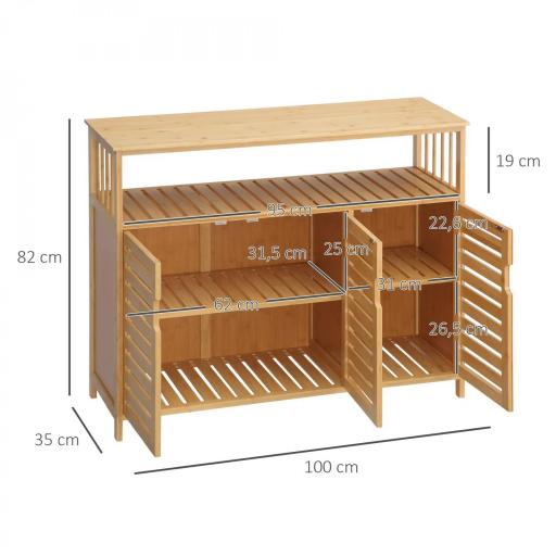 Aparador para Salón de Bambú con 3 Puertas Ranuradas Estantes para Comedor Cocina Entrada Natural 100x35x82 cm [1]