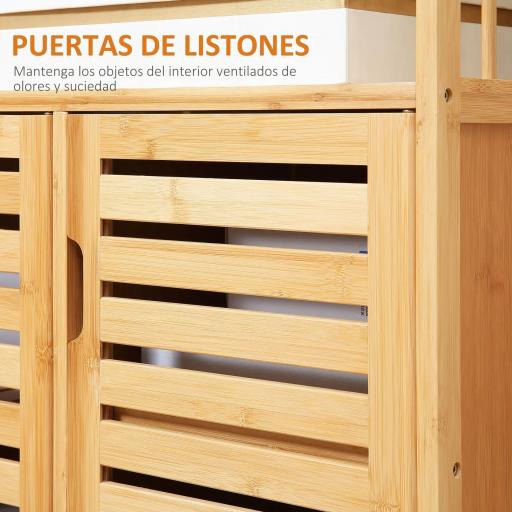 Aparador para Salón de Bambú con 3 Puertas Ranuradas Estantes para Comedor Cocina Entrada Natural 100x35x82 cm [4]