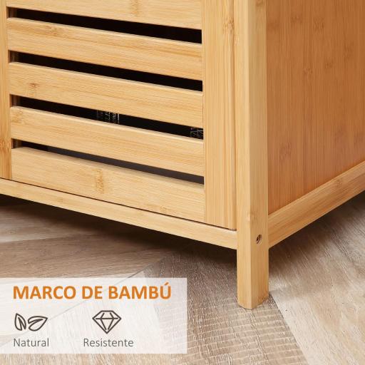 Aparador para Salón de Bambú con 3 Puertas Ranuradas Estantes para Comedor Cocina Entrada Natural 100x35x82 cm [8]
