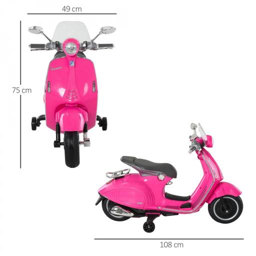 Moto de Batería Autorizada de VESPA con Faros Música 2 Ruedas Auxiliares 108x49x75 cm Rosa [2]