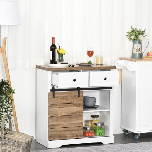 Mueble de Cocina con Puerta Corredera de Granero Botellero Cajones y Estantes para Comedor Salón 80x39x86 cm Blanco [4]