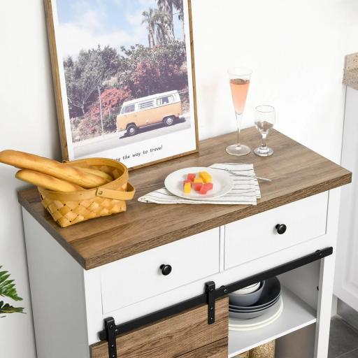 Mueble de Cocina con Puerta Corredera de Granero Botellero Cajones y Estantes para Comedor Salón 80x39x86 cm Blanco [5]