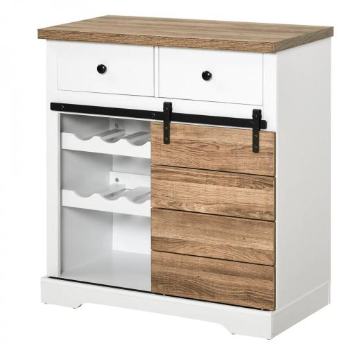 Mueble de Cocina con Puerta Corredera de Granero Botellero Cajones y Estantes para Comedor Salón 80x39x86 cm Blanco [9]