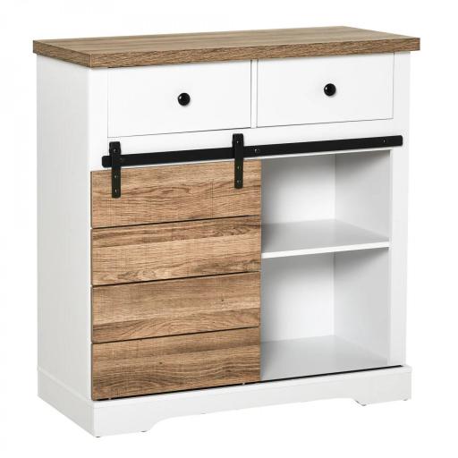 Mueble de Cocina con Puerta Corredera de Granero Botellero Cajones y Estantes para Comedor Salón 80x39x86 cm Blanco [8]