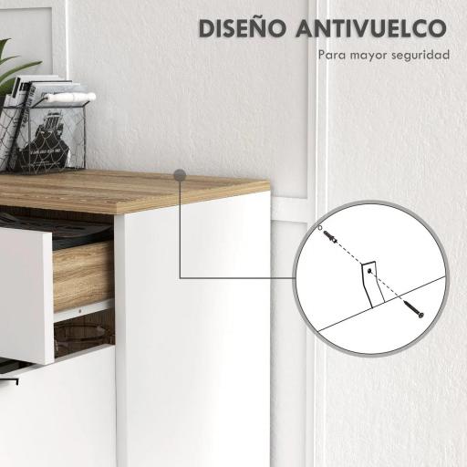 Aparador de Cocina con 1 Cajón 2 Puertas de Cierre Suave y Estantes Ajustables para Comedor 95x35x85 cm Blanco y Natural [7]