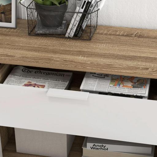 Aparador de Cocina con 1 Cajón 2 Puertas de Cierre Suave y Estantes Ajustables para Comedor 95x35x85 cm Blanco y Natural [6]
