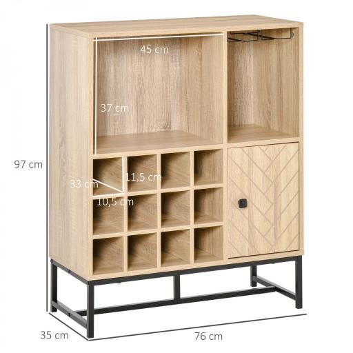Aparador de Cocina con Botellero para 12 Botellas y Soporte de 6 Copas de Vino 76x35x97 cm Madera Natural [1]