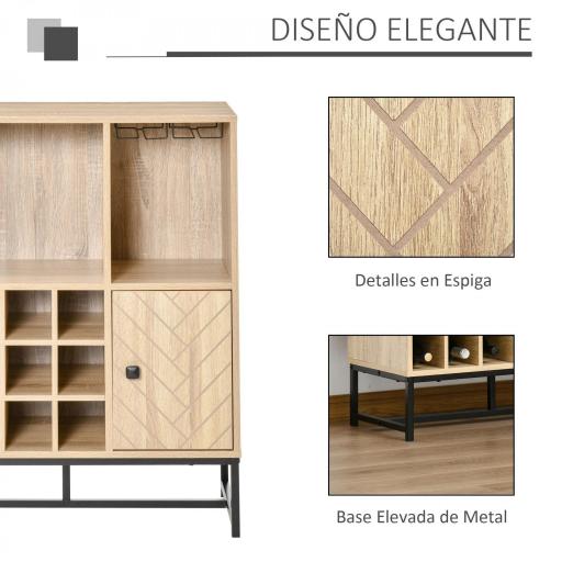 Aparador de Cocina con Botellero para 12 Botellas y Soporte de 6 Copas de Vino 76x35x97 cm Madera Natural [2]